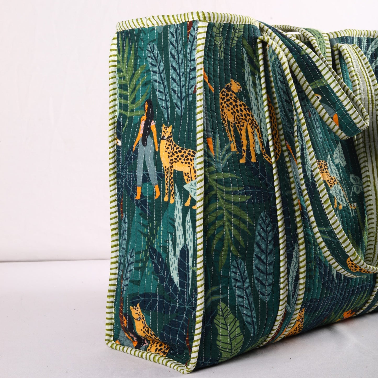 Green Leopard Cotton Tote Bag