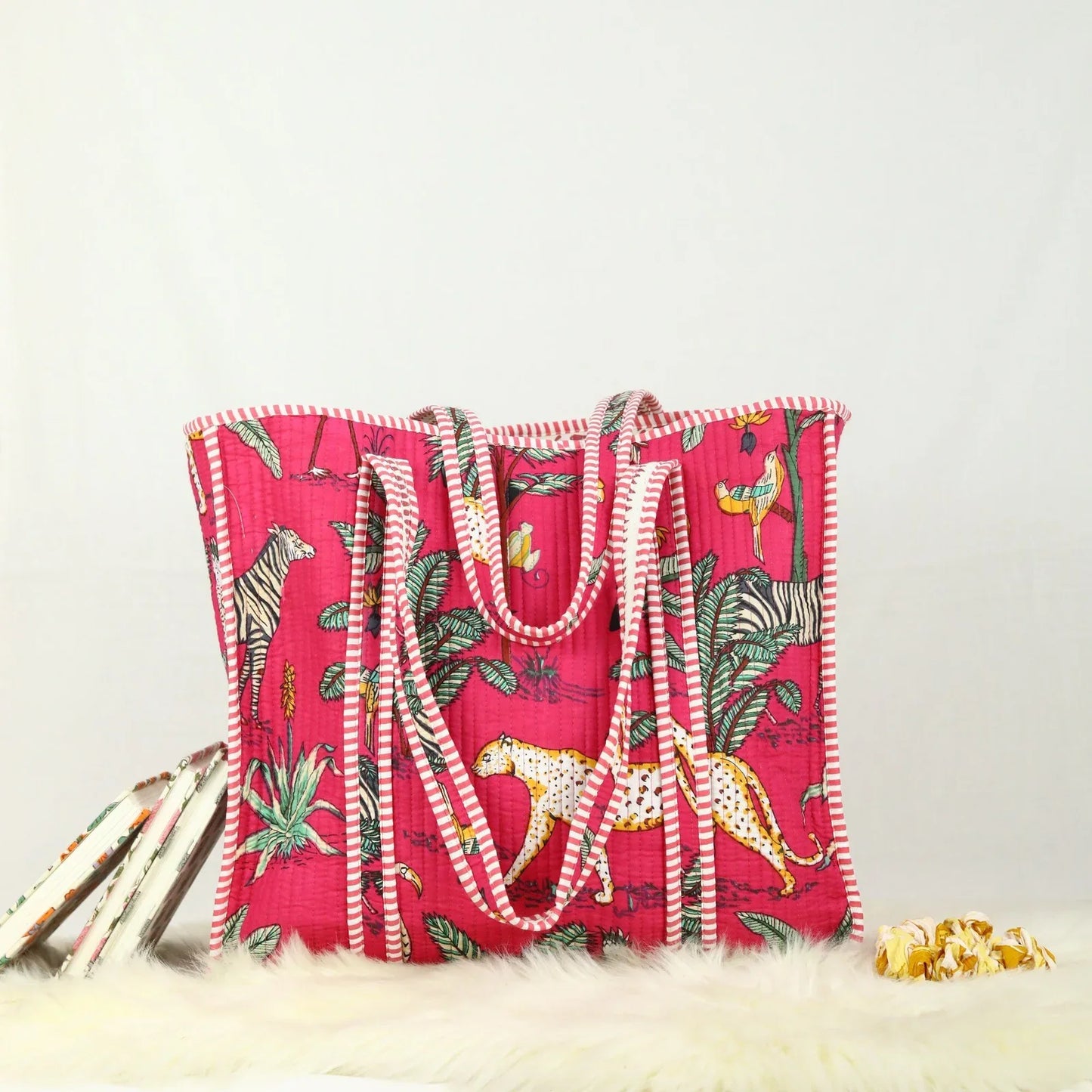 Raspberry Safari Style Cotton Tote Bag