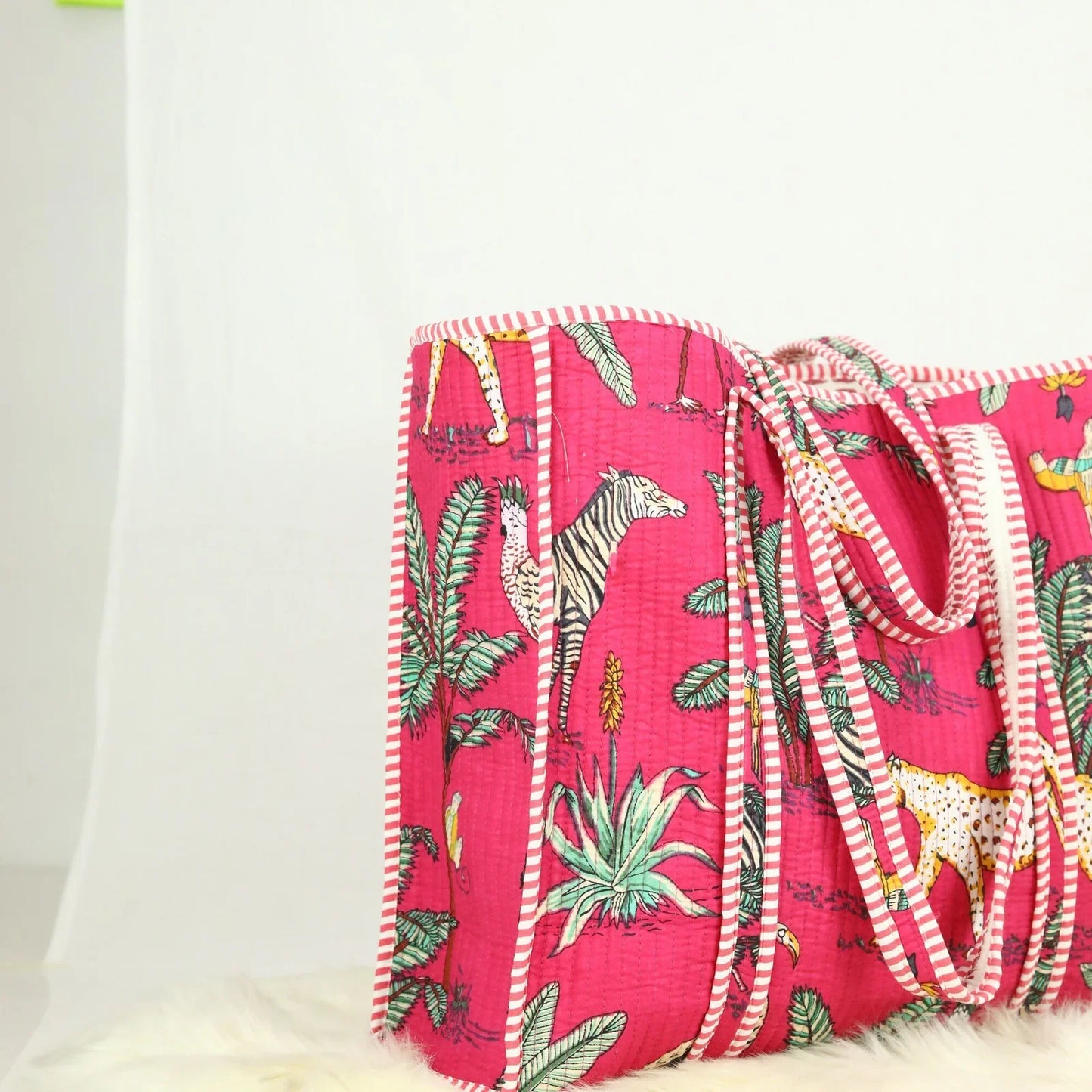 Raspberry Safari Style Cotton Tote Bag