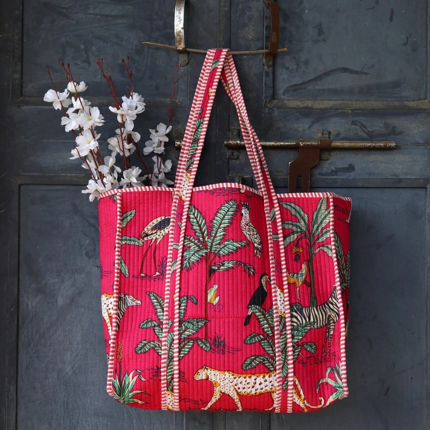 Raspberry Safari Style Cotton Tote Bag