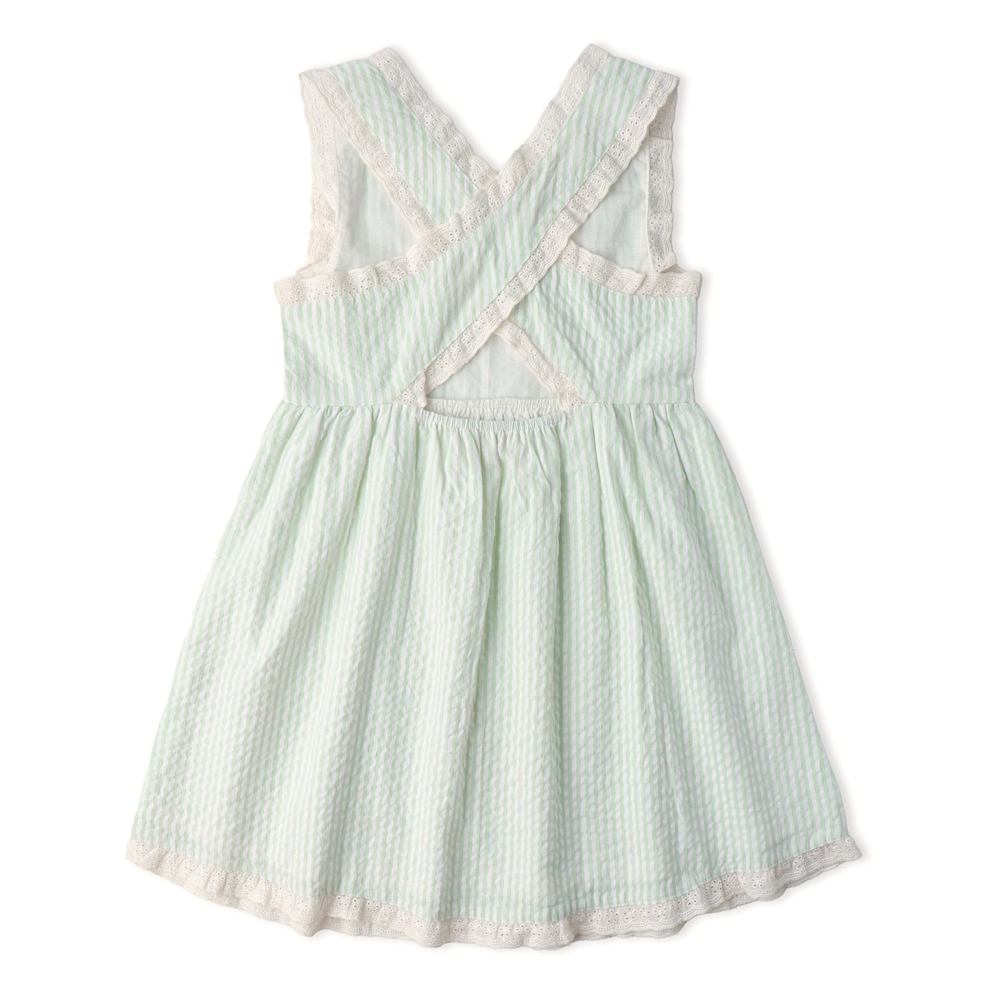 Organic Cross Back Dress - Basil Stripes
