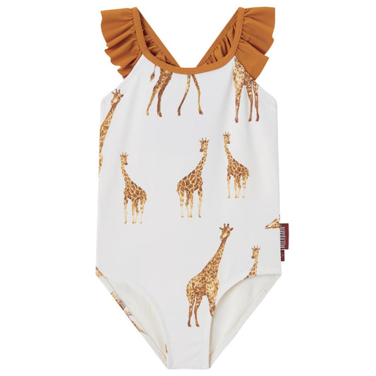 Orange Giraffe Giraffe Ruffled Cross Back Swimsuit