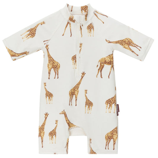 Giraffe Zipper Short Sleeve Shortall Swimsuit