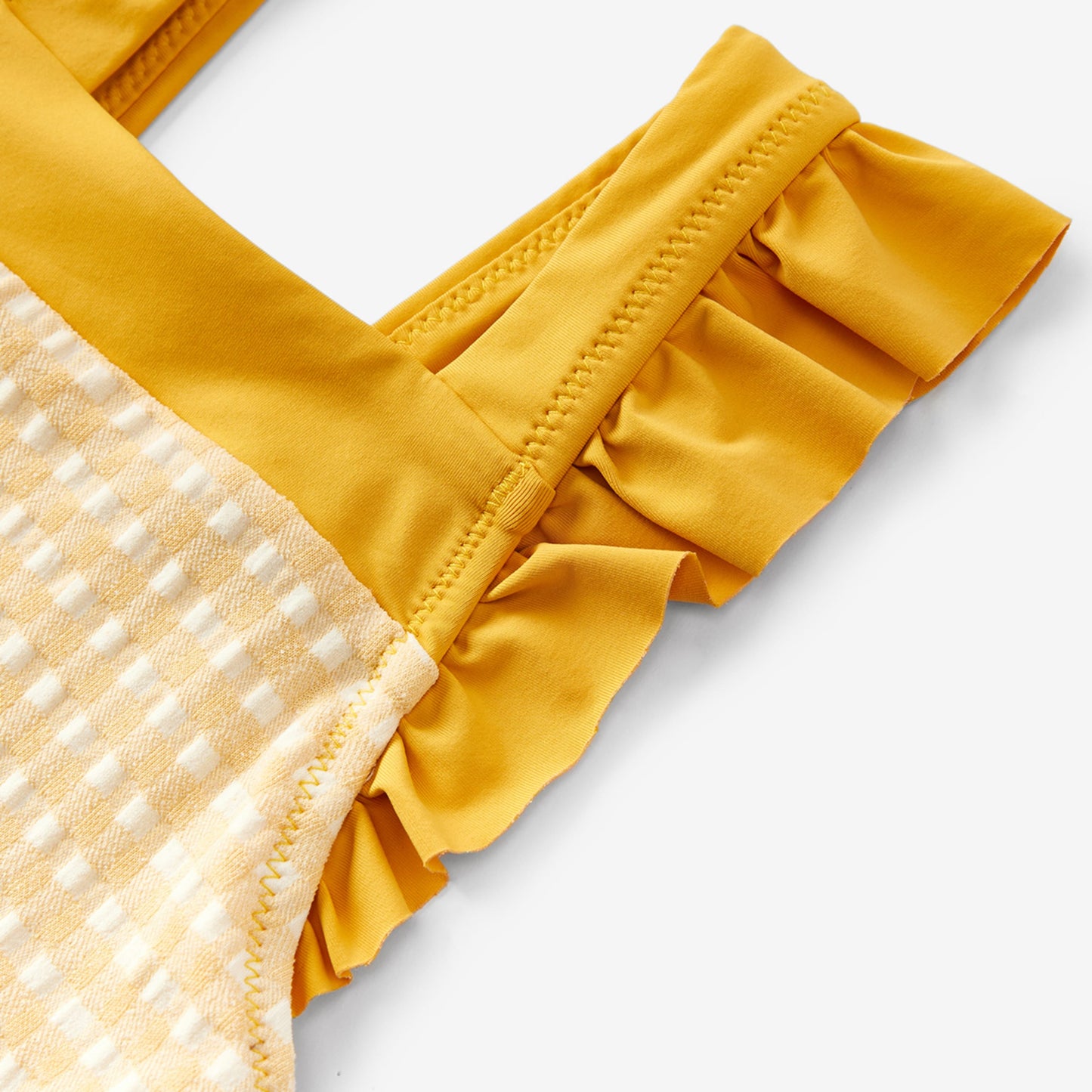 Yellow Gingham Ruffle Square Neck Swimsuit