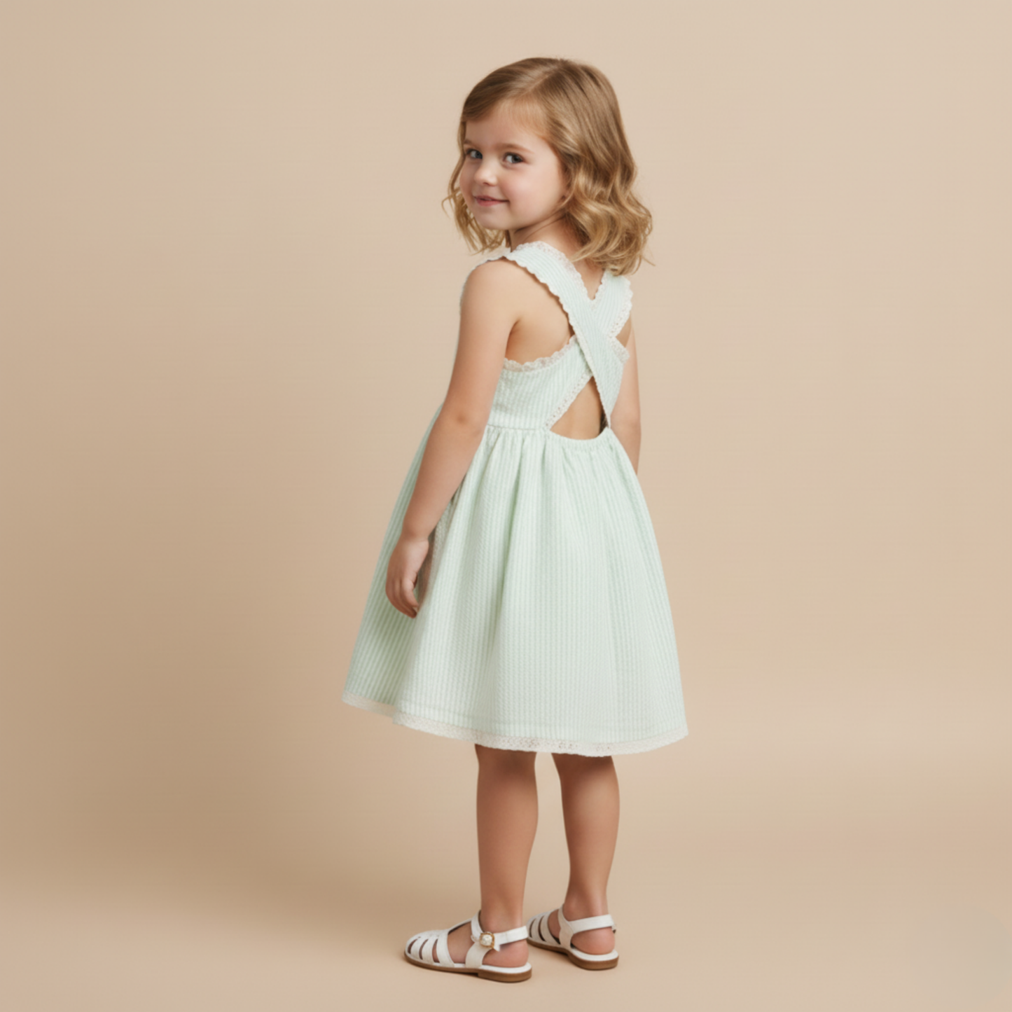 Organic Cross Back Dress - Basil Stripes