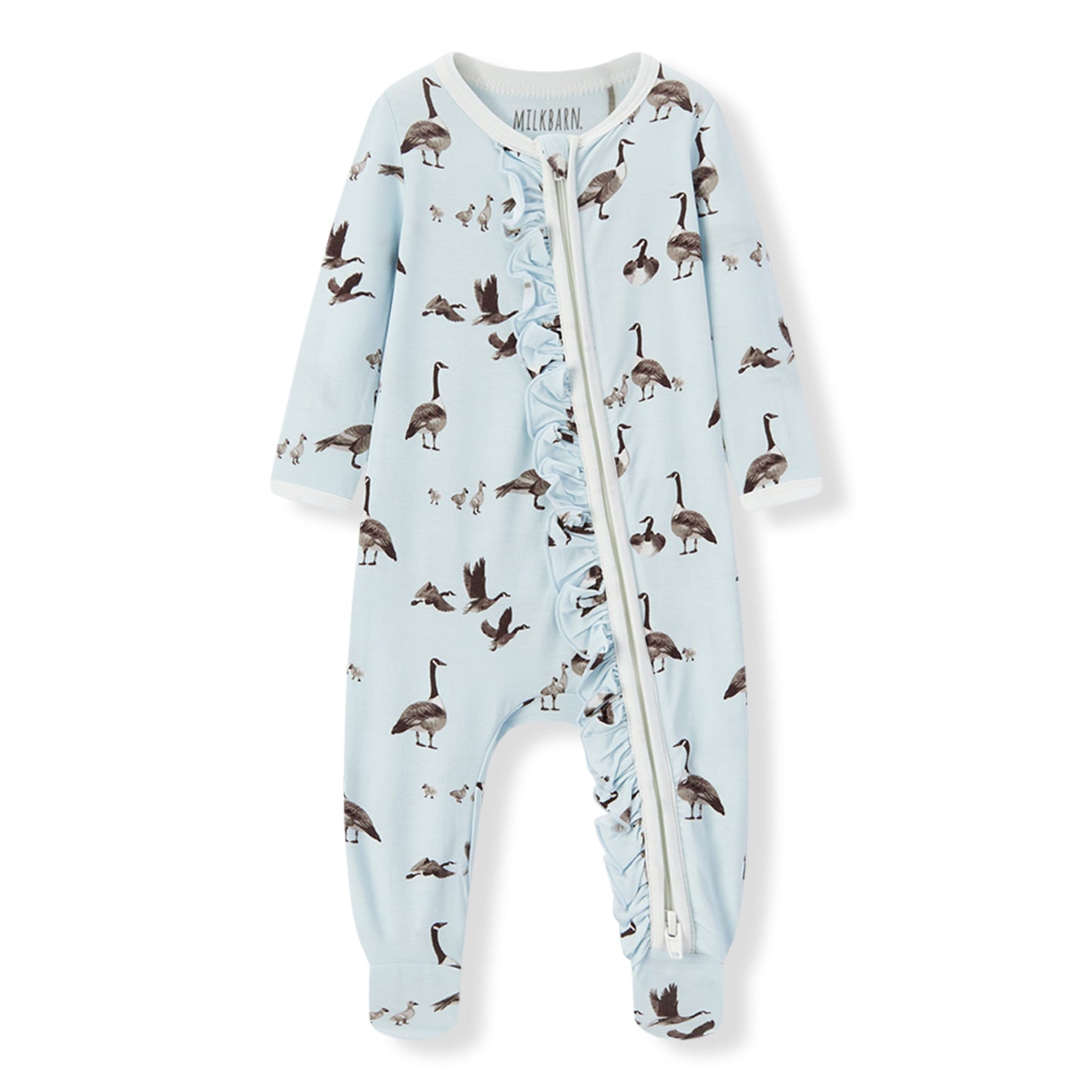 Goose Luxe Stretch Ruffle Footed Romper