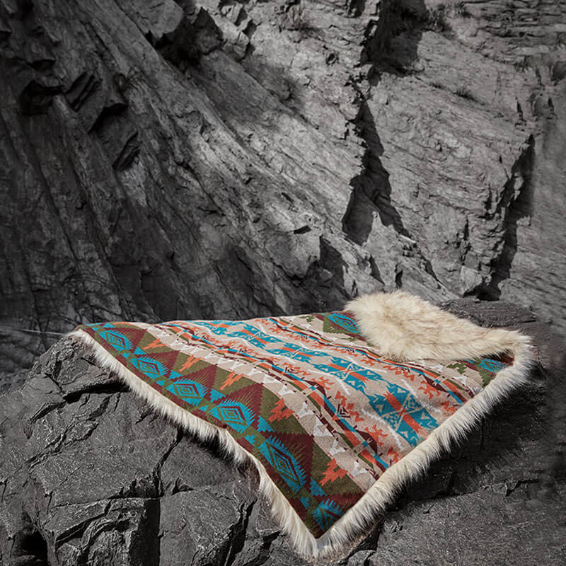 Turquoise Rain Dance Faux Fur Blanket