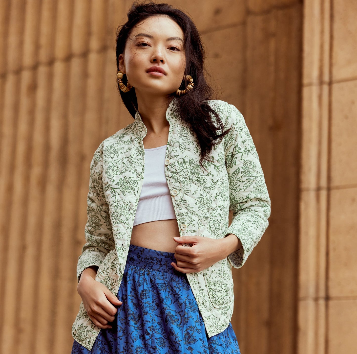 Nancy Reversible Quilted Jacket - Cream/Sage & Cream/Cobalt