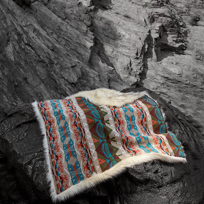 Turquoise Rain Dance Faux Fur Blanket