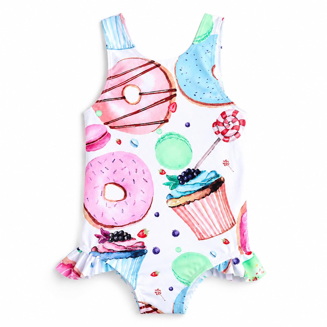 Stylesilove Toddler Girls Donut Print One-Piece Swimsuit Ruffle Bathing Suit