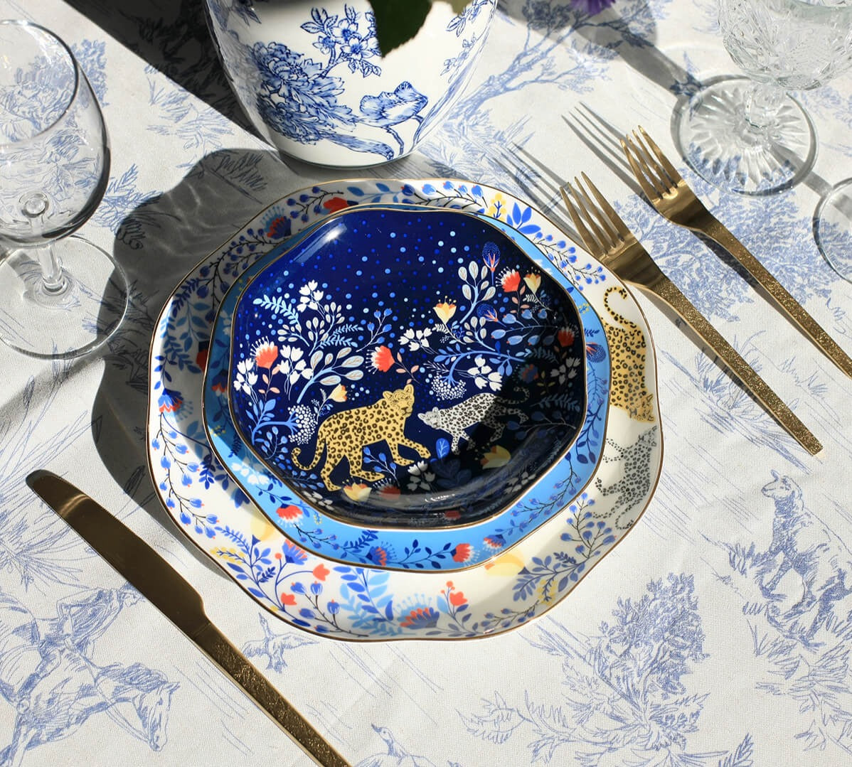 Amazon Rainforest Bone China Plates In Blue, Set Of Three