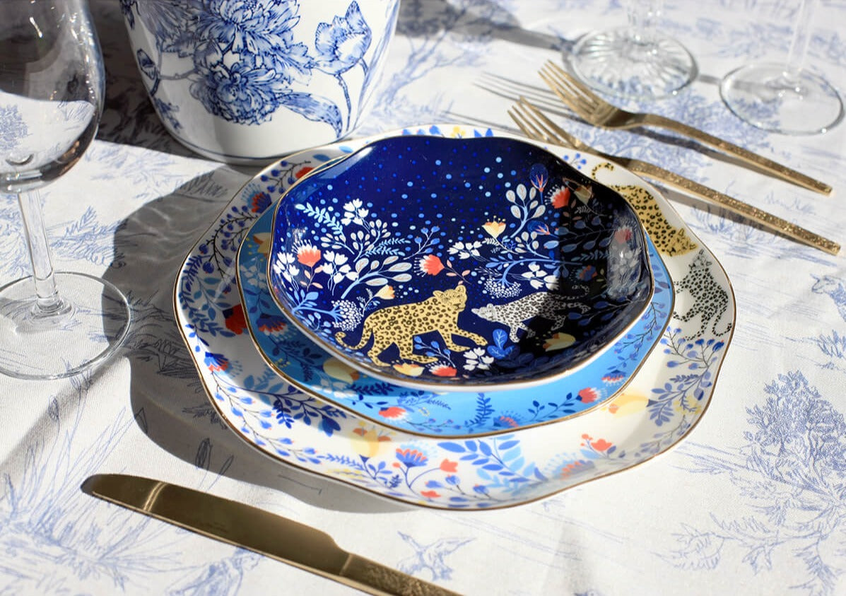 Amazon Rainforest Bone China Plates In Blue, Set Of Three