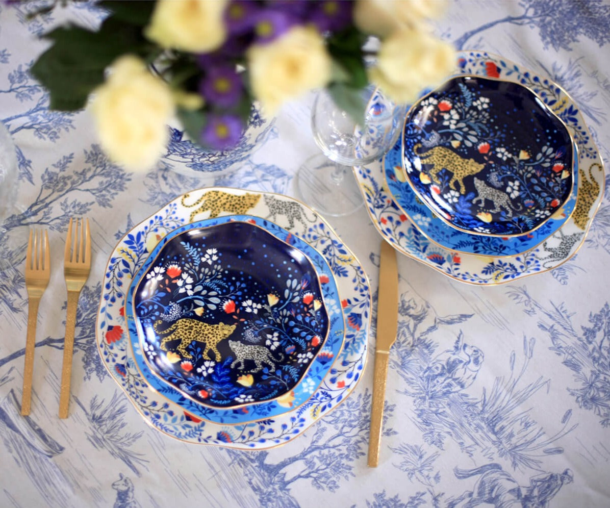 Amazon Rainforest Bone China Plates In Blue, Set Of Three