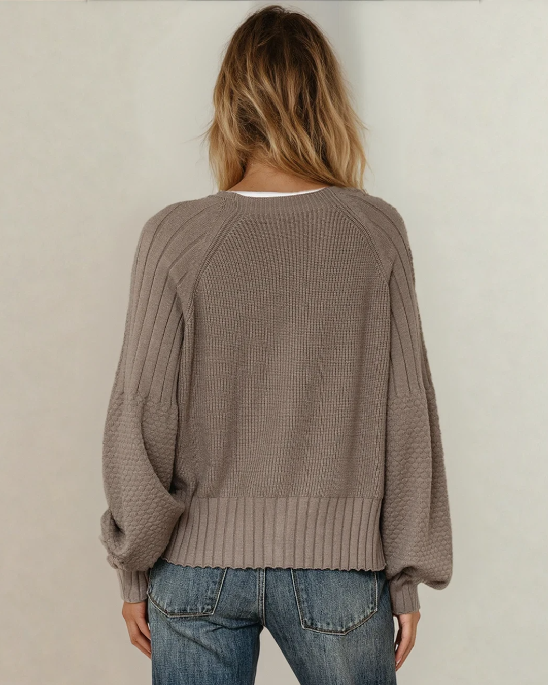 Jane Mixed Texture Knit Button V Neck Sweater Cardigan - Brown