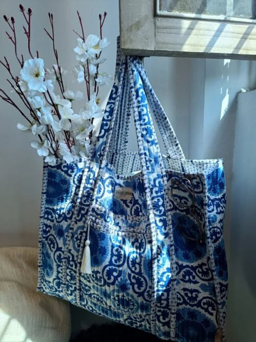 Moroccan Floral Design Cotton Tote Bag