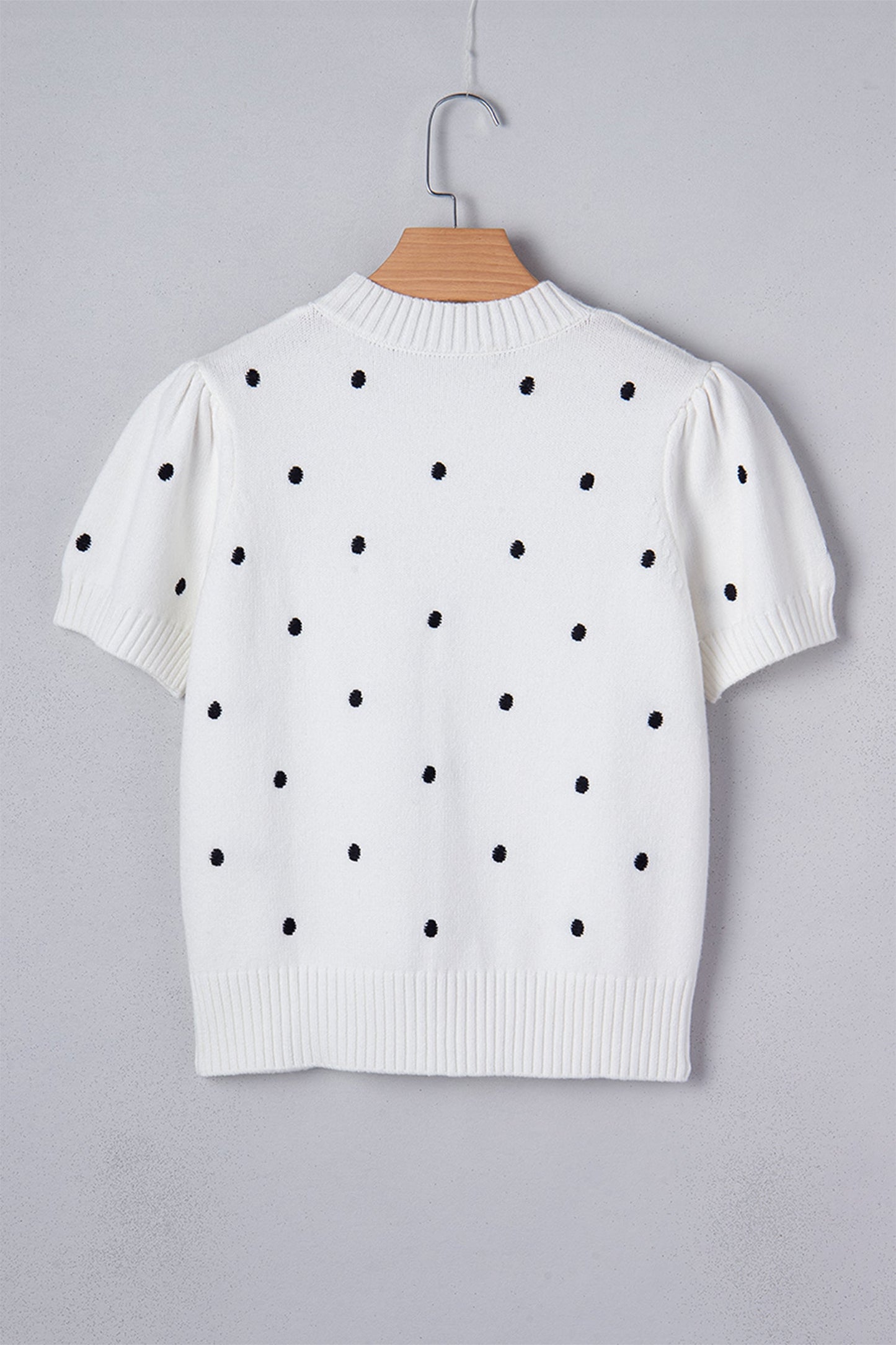 River Polka Dot Bubble Short Sleeve Sweater - White