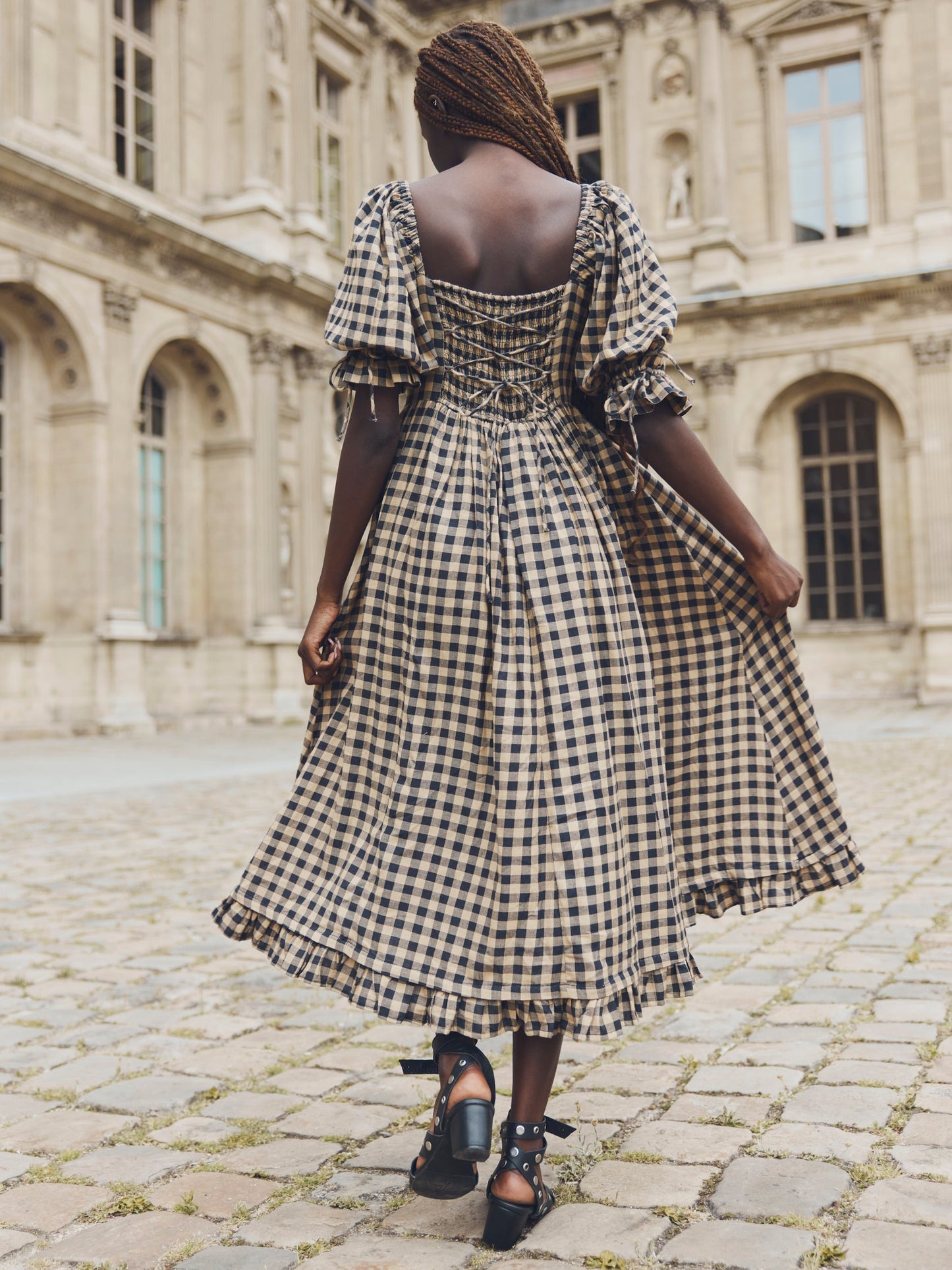 Grace Midi Dress - Black & Tan Check