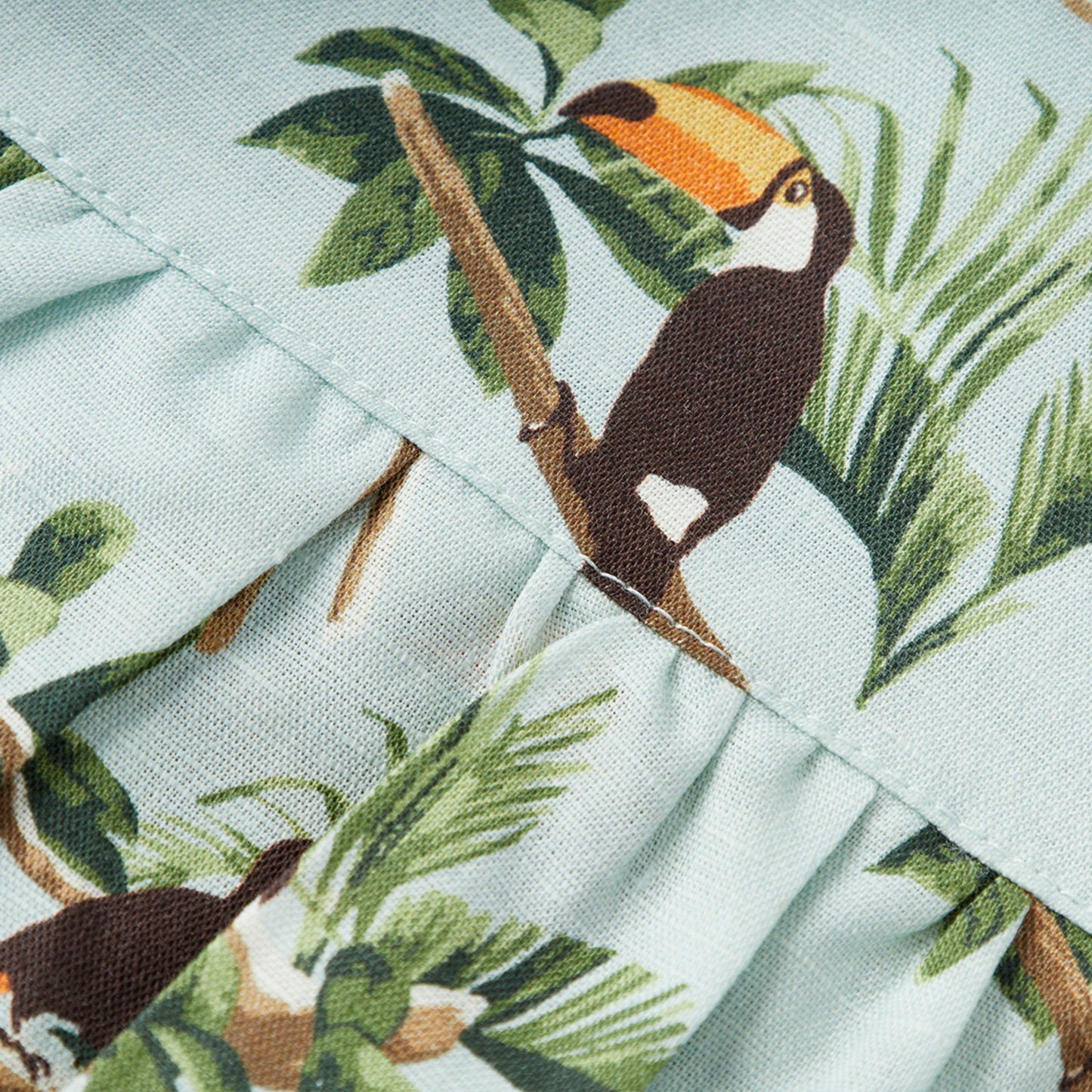 Blue Sky Toucan Linen Tiered Dress