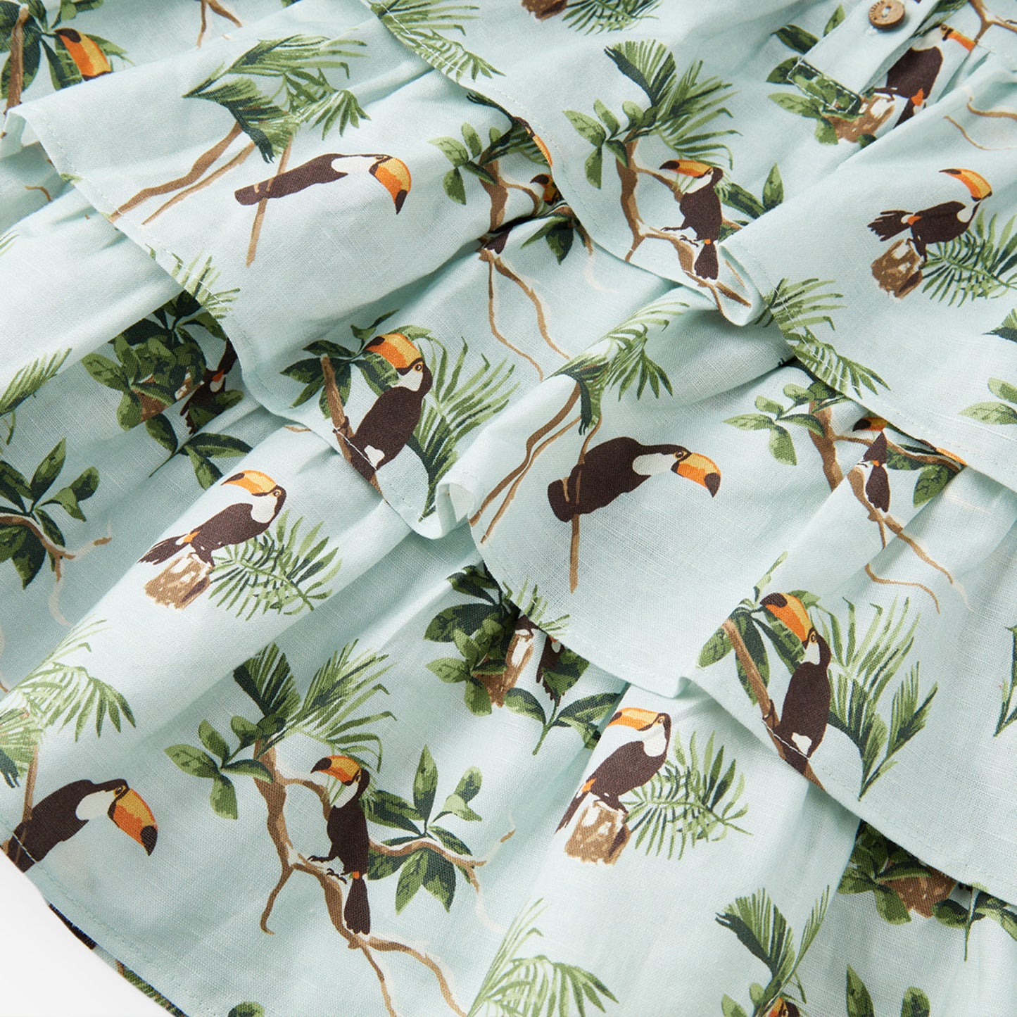 Blue Sky Toucan Linen Tiered Dress