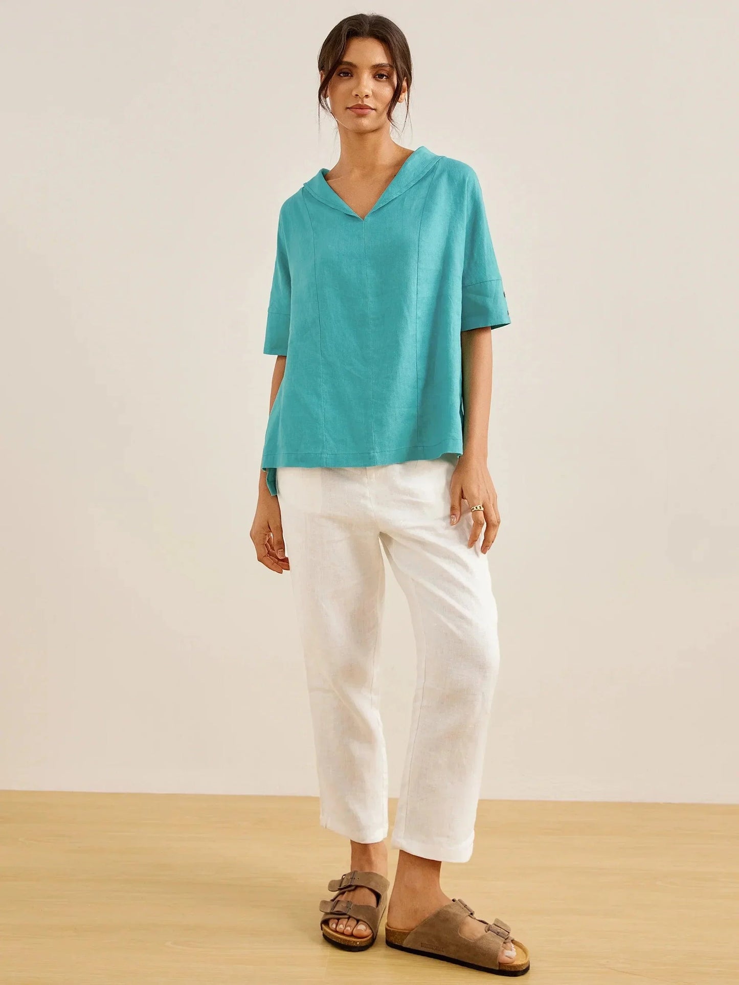 Linen V-Neck Short Sleeve Shirt SIERRA