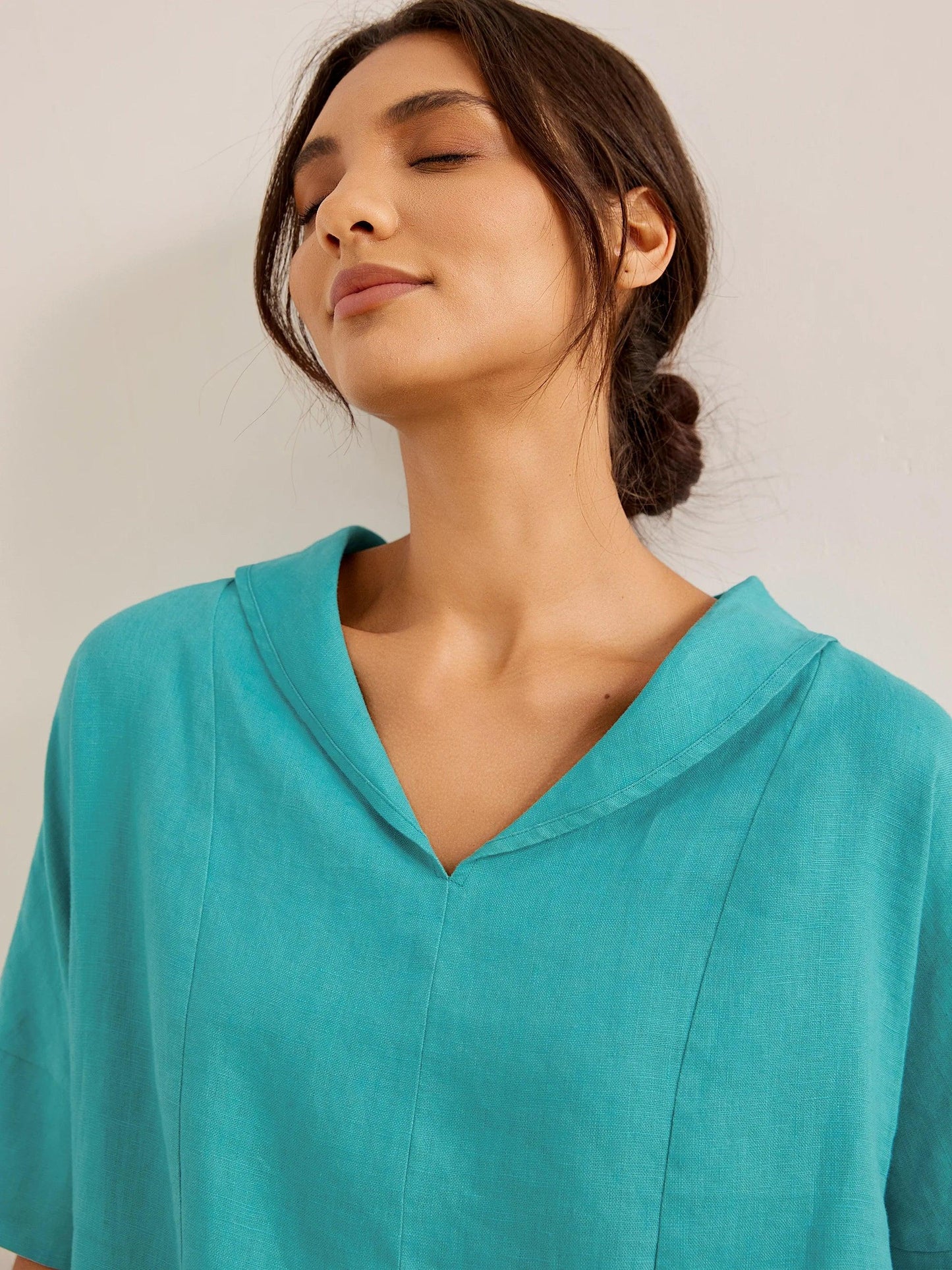 Linen V-Neck Short Sleeve Shirt SIERRA