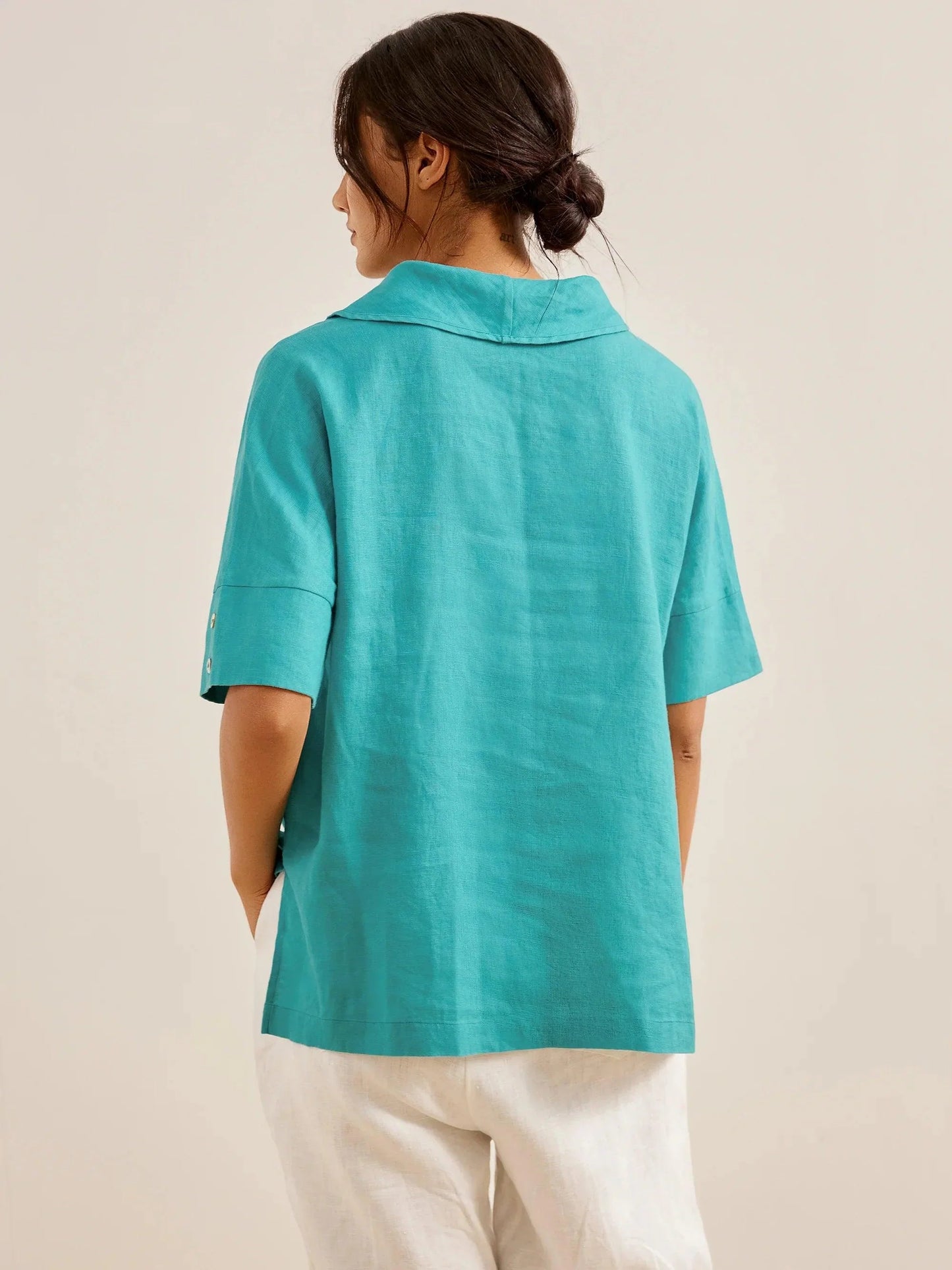 Linen V-Neck Short Sleeve Shirt SIERRA