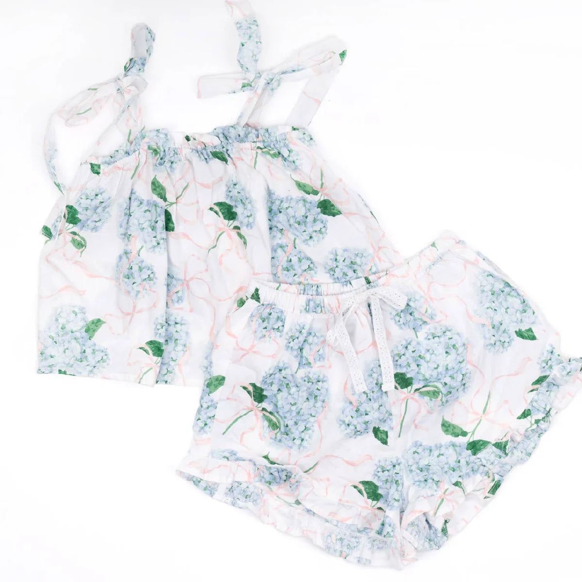 Hydrangea Ribbons Tie Top Ruffle Sleep Set