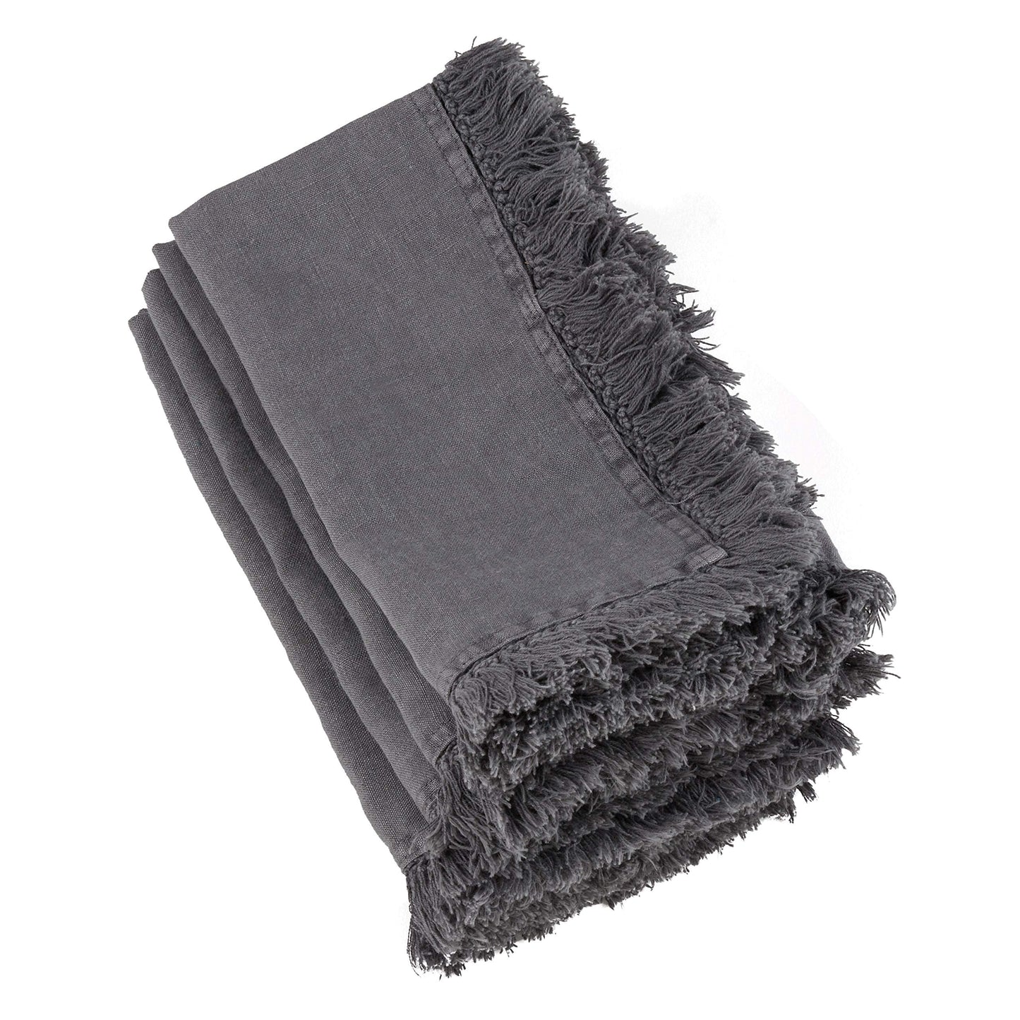 Fennco Styles Stonewashed Chic Large Fringed Linen 20-Inch Down Filled Throw Pillow