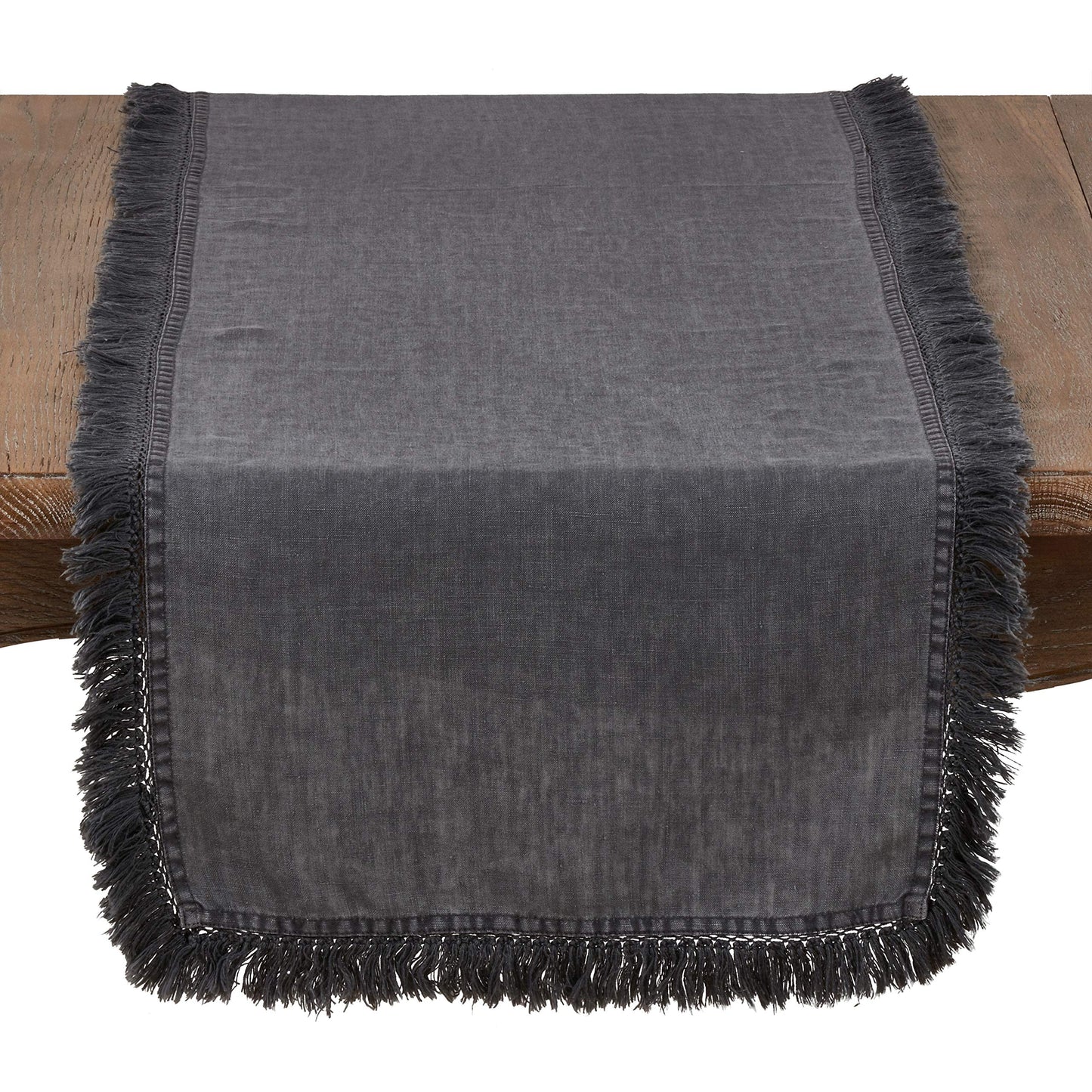 Fennco Styles Stonewashed Chic Large Fringed Linen 20-Inch Down Filled Throw Pillow