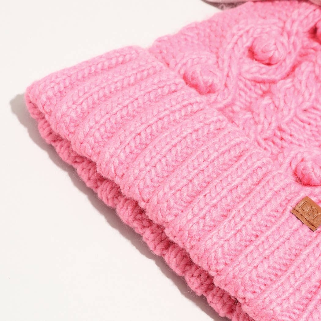 Winter Knitted Beanie Pom Pom Ribbon Bow Scrunchie