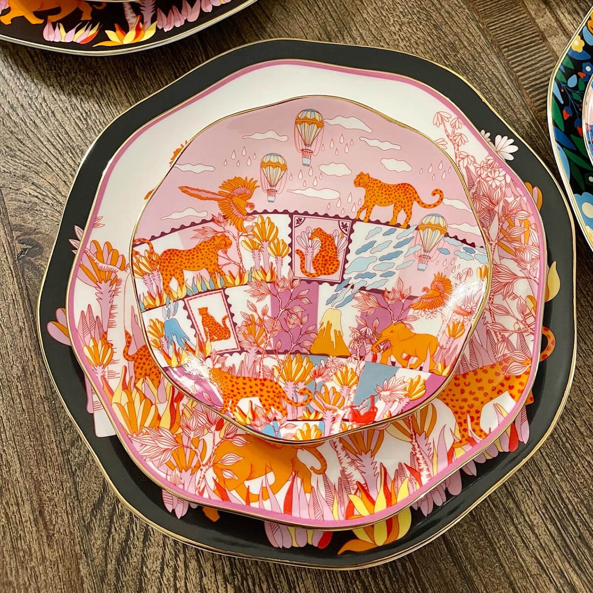 Travel Around World Bone China Plates, Set Of Three