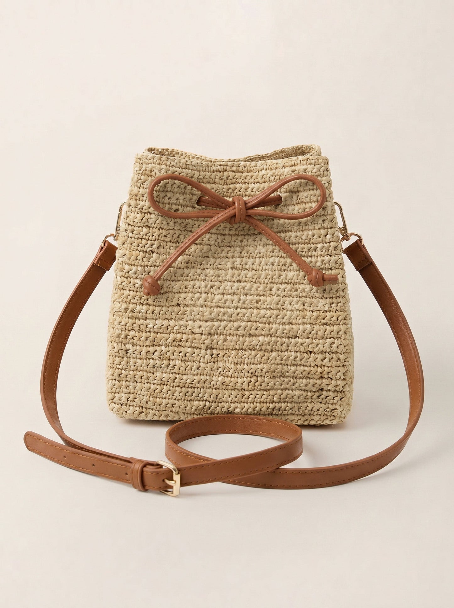 Mini Handwoven Raffia Drawstring Crossbody Bag