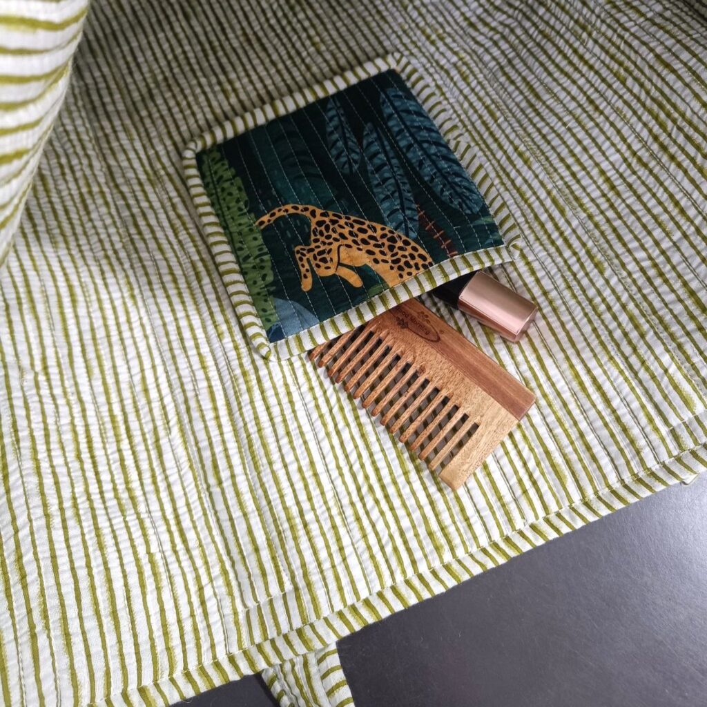 Green Leopard Cotton Tote Bag