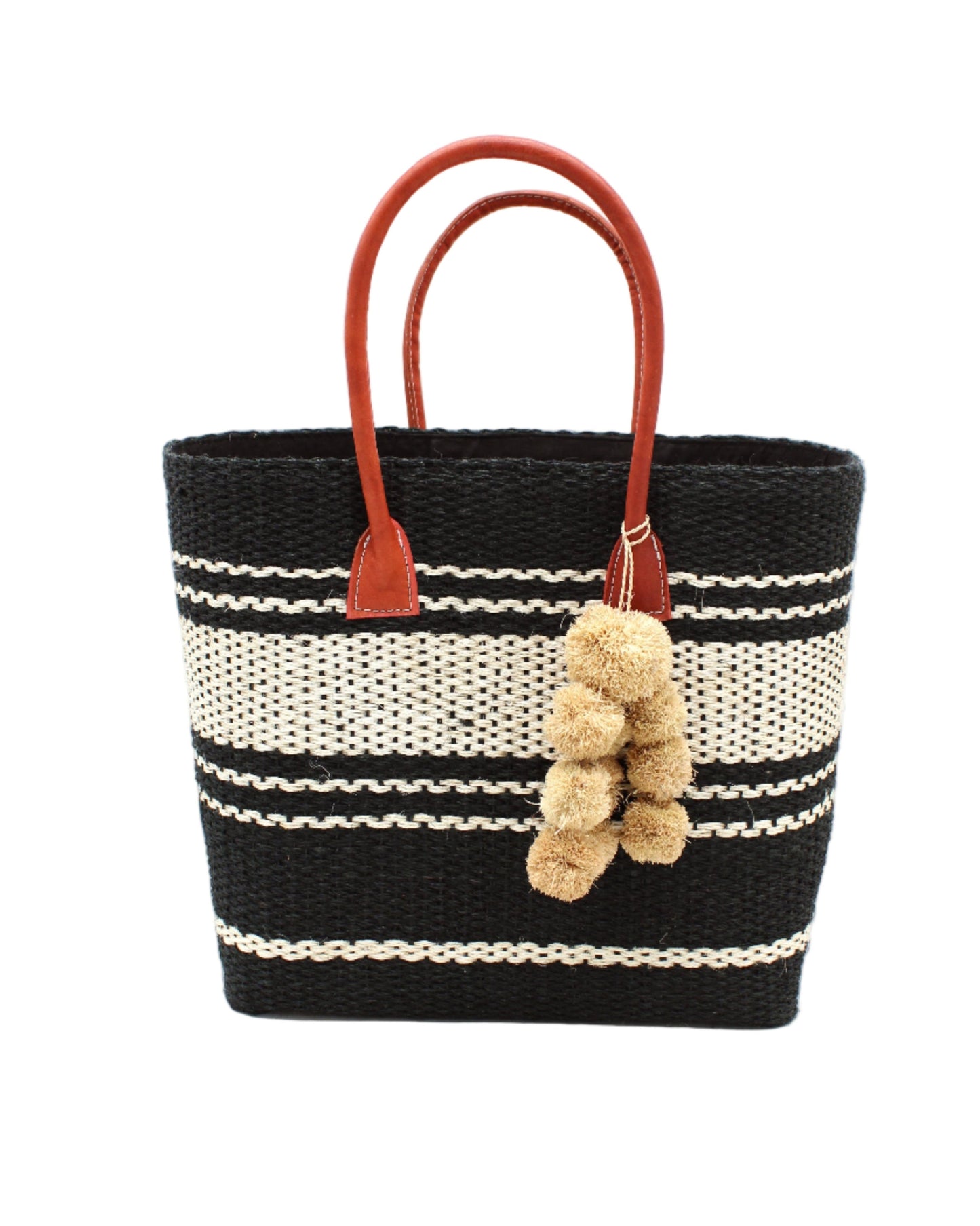 Cabrillo Large Sisal Basket Bag with Waterfall Pompoms Charm Embellishment