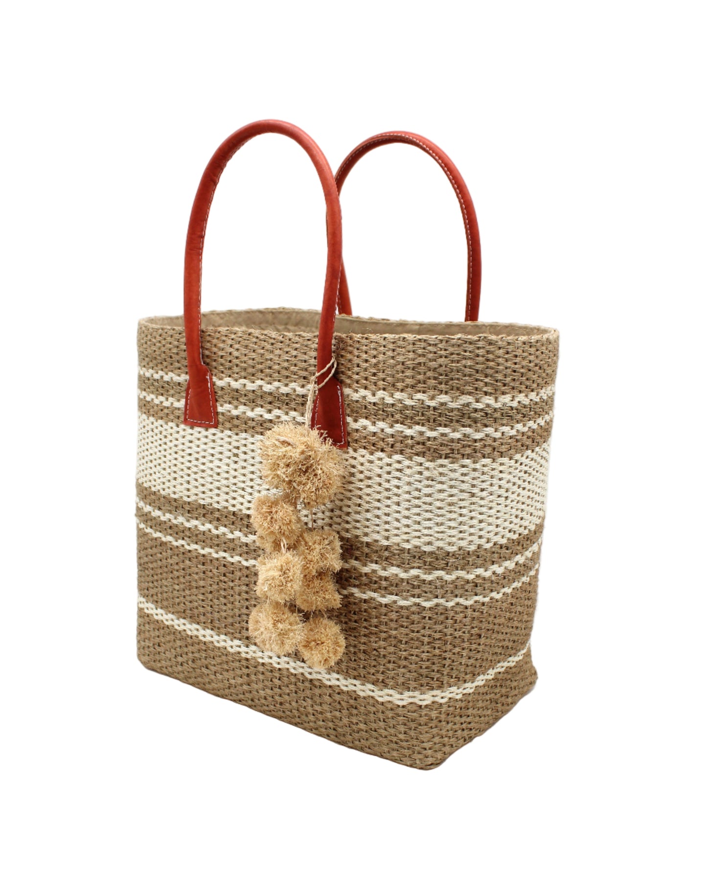Cabrillo Large Sisal Basket Bag with Waterfall Pompoms Charm Embellishment