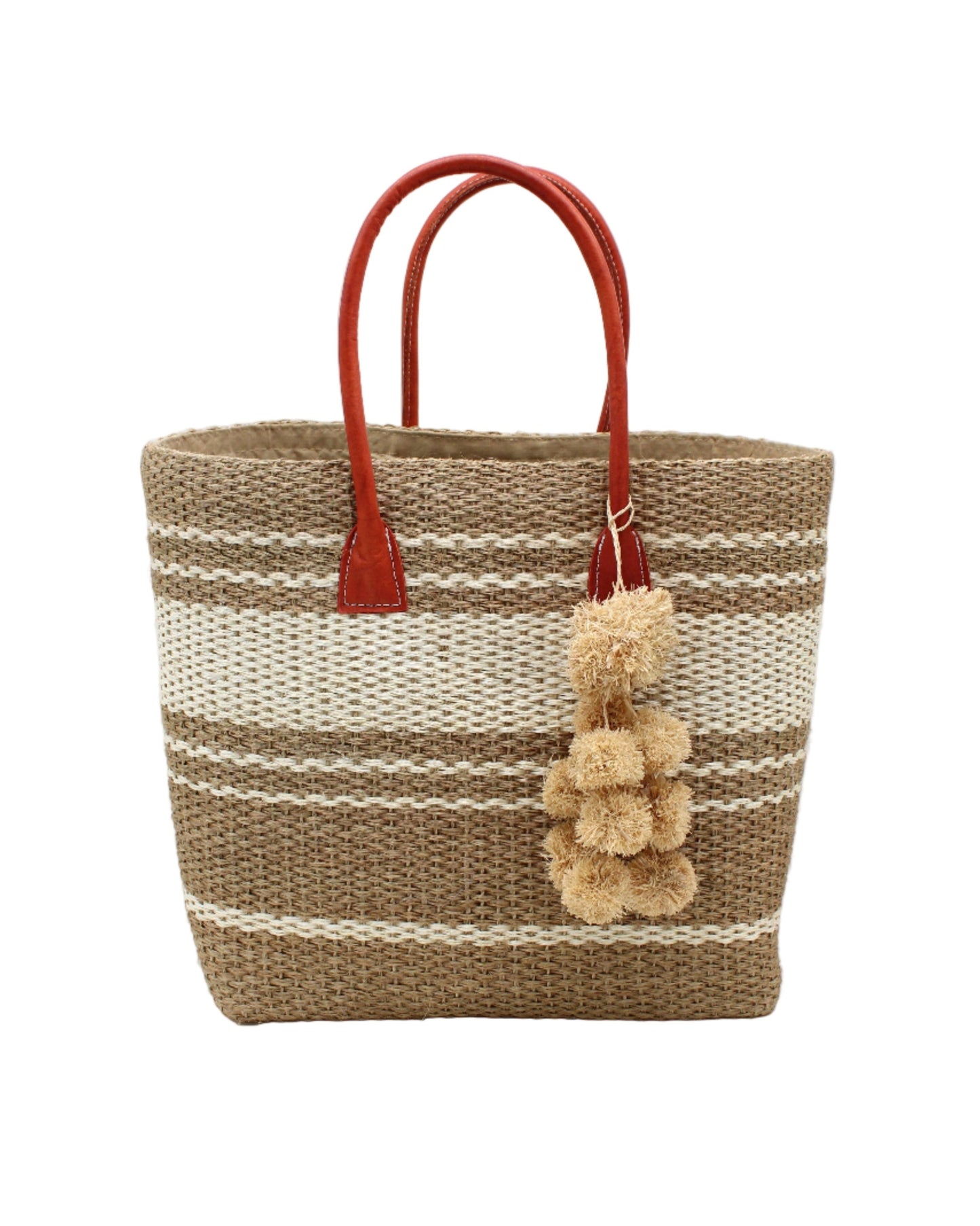 Cabrillo Large Sisal Basket Bag with Waterfall Pompoms Charm Embellishment