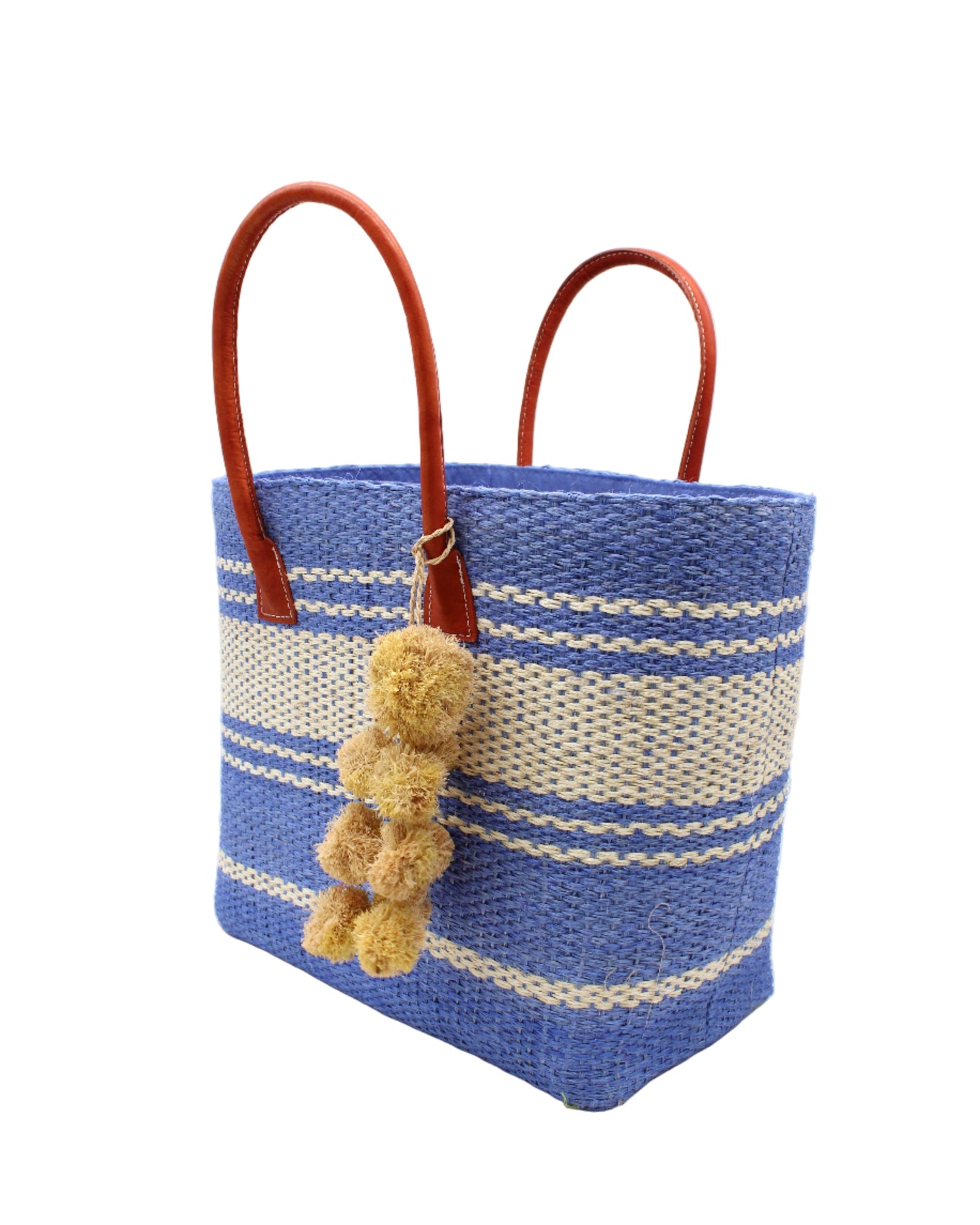 Cabrillo Large Sisal Basket Bag with Waterfall Pompoms Charm Embellishment