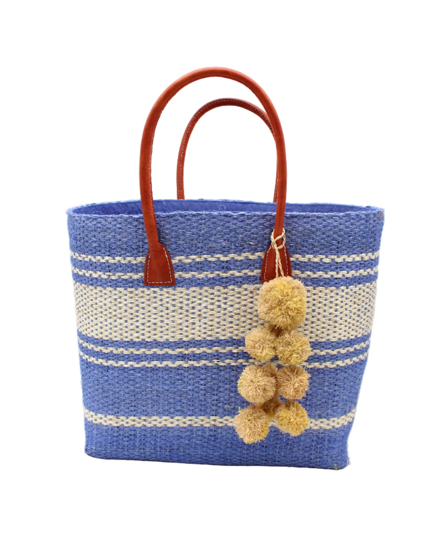 Cabrillo Large Sisal Basket Bag with Waterfall Pompoms Charm Embellishment