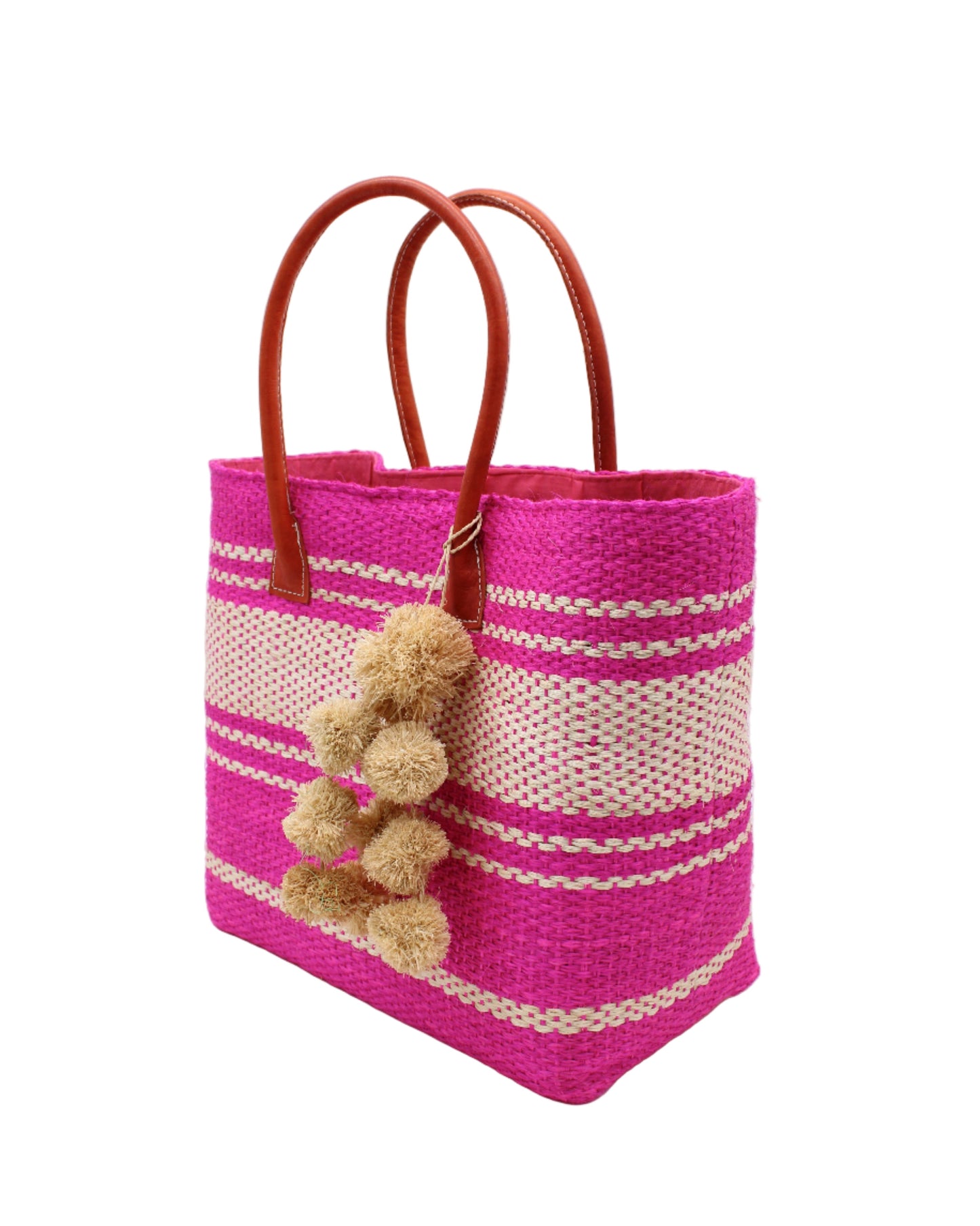 Cabrillo Large Sisal Basket Bag with Waterfall Pompoms Charm Embellishment