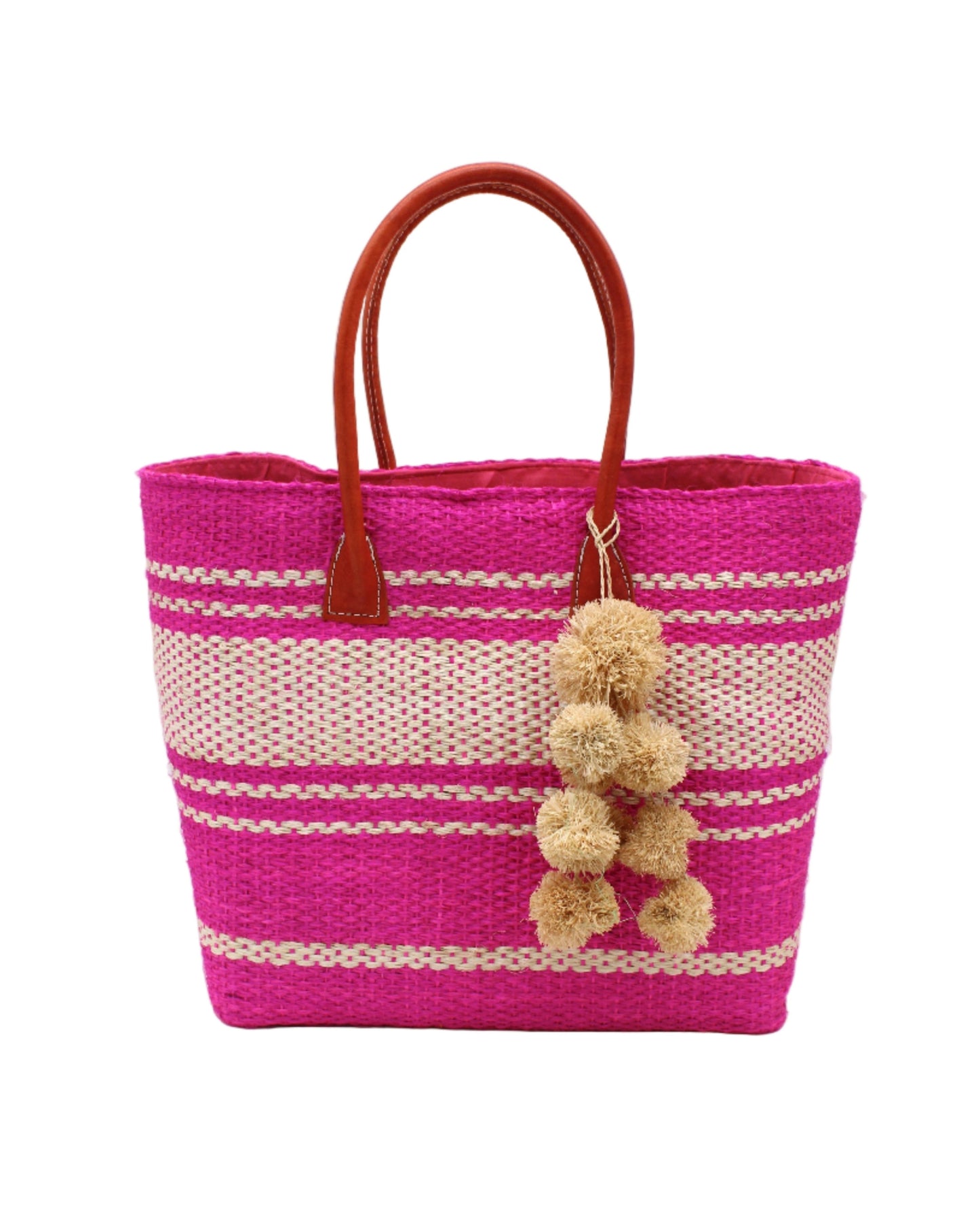 Cabrillo Large Sisal Basket Bag with Waterfall Pompoms Charm Embellishment