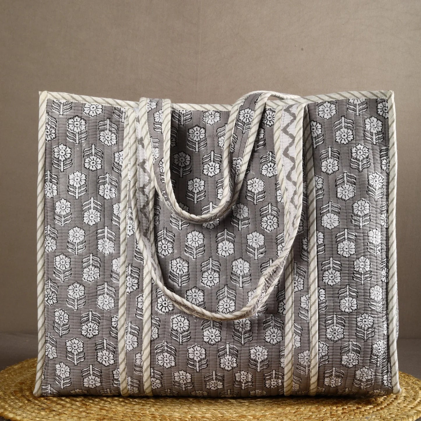 Heritage Grey Buti Floral Tote Bag