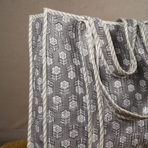 Heritage Grey Buti Floral Tote Bag