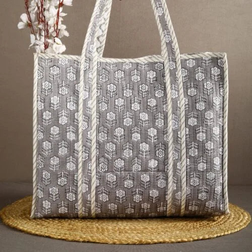 Heritage Grey Buti Floral Tote Bag