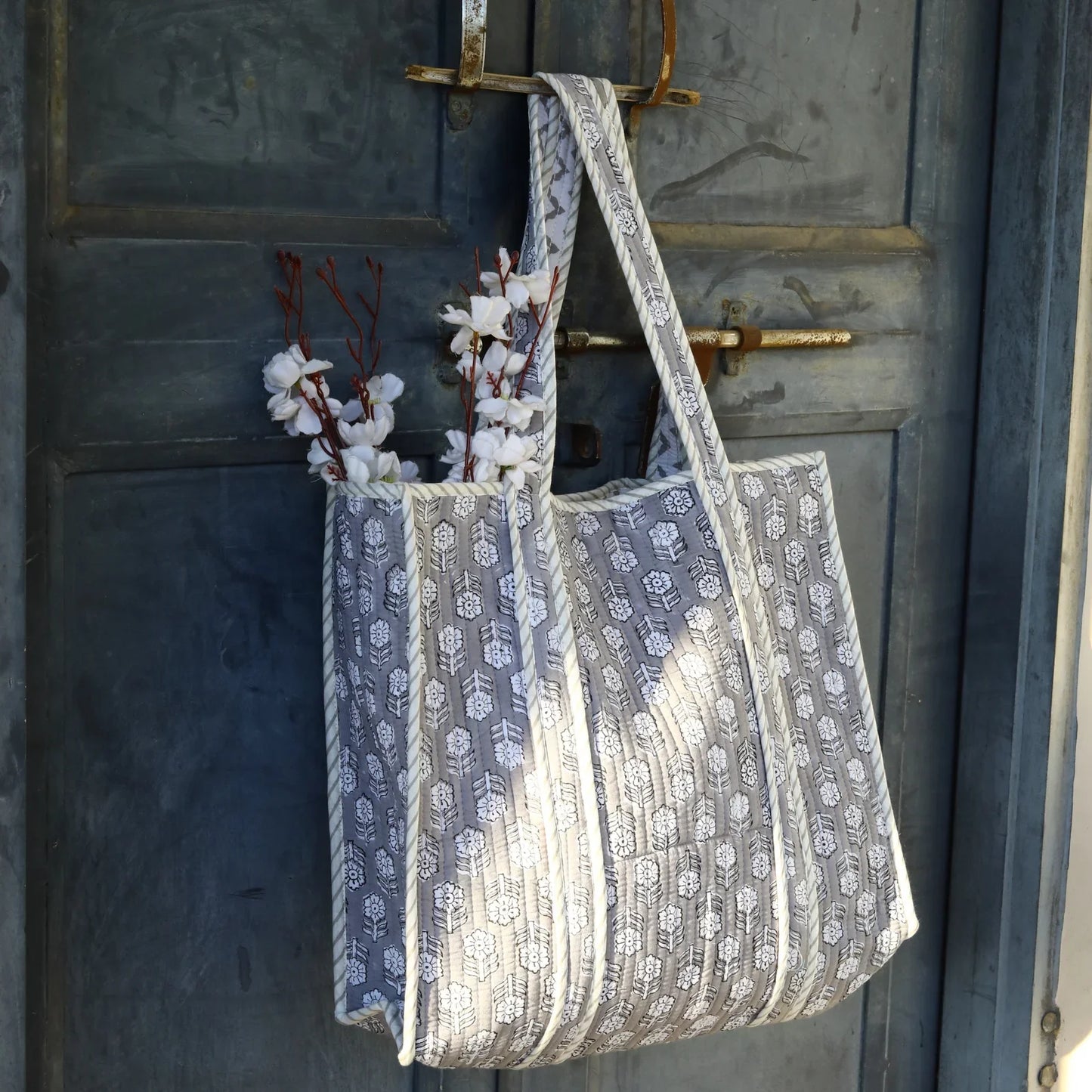 Heritage Grey Buti Floral Tote Bag