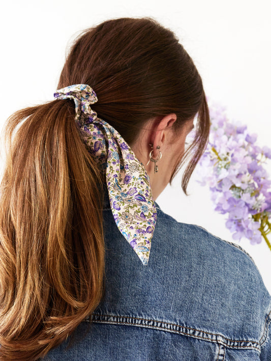 Cream Floral Scarf Scrunchie