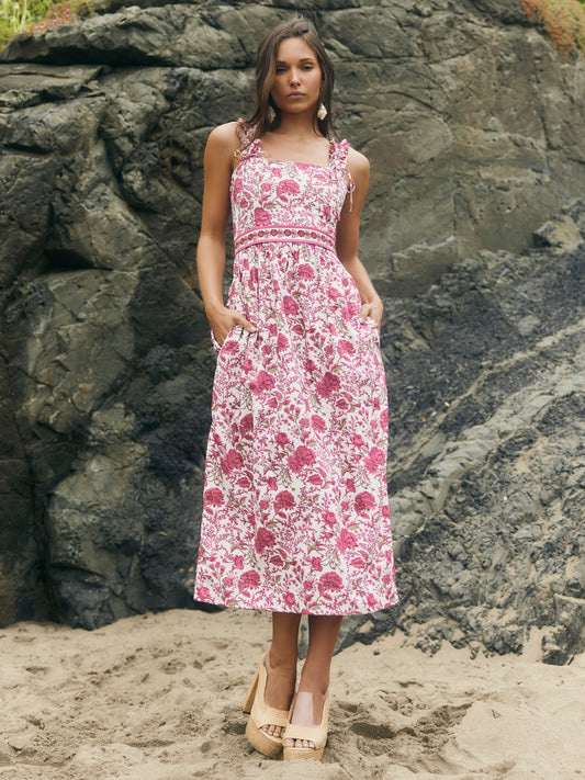 Bailey Midi Dress - Carmine Rose Floral