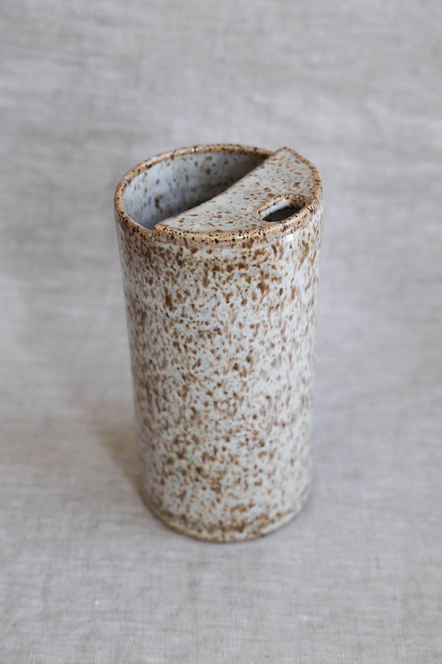 Travel Cup, To Go cup, On The Go Cup, Ceramic Travel Mug, Mustache Saver,  Handmade Pottery, Speckled White Travel Mug