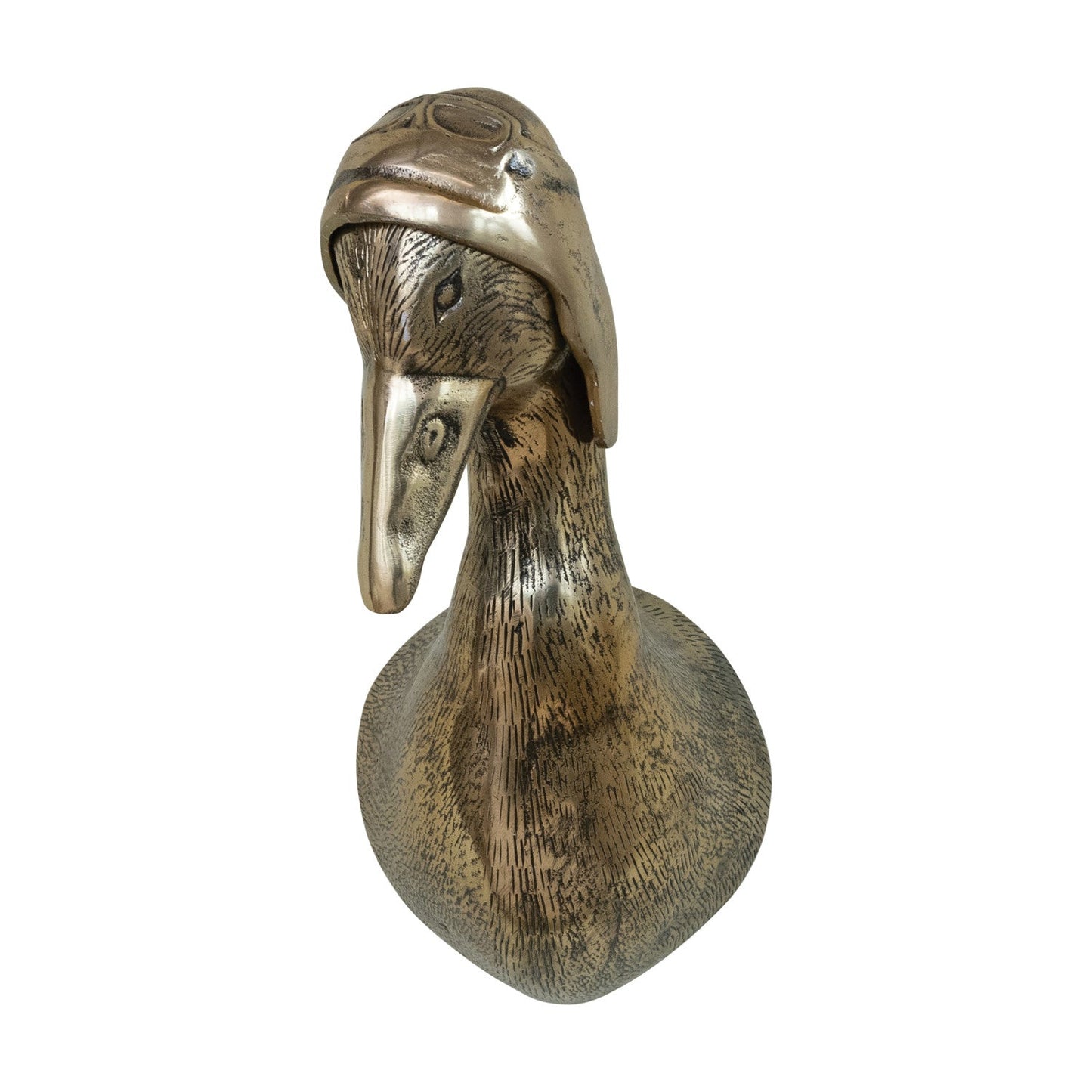 Brass Finish Cast Aluminum Vintage Aviator Duck Head with Flight Hat Wall Mount