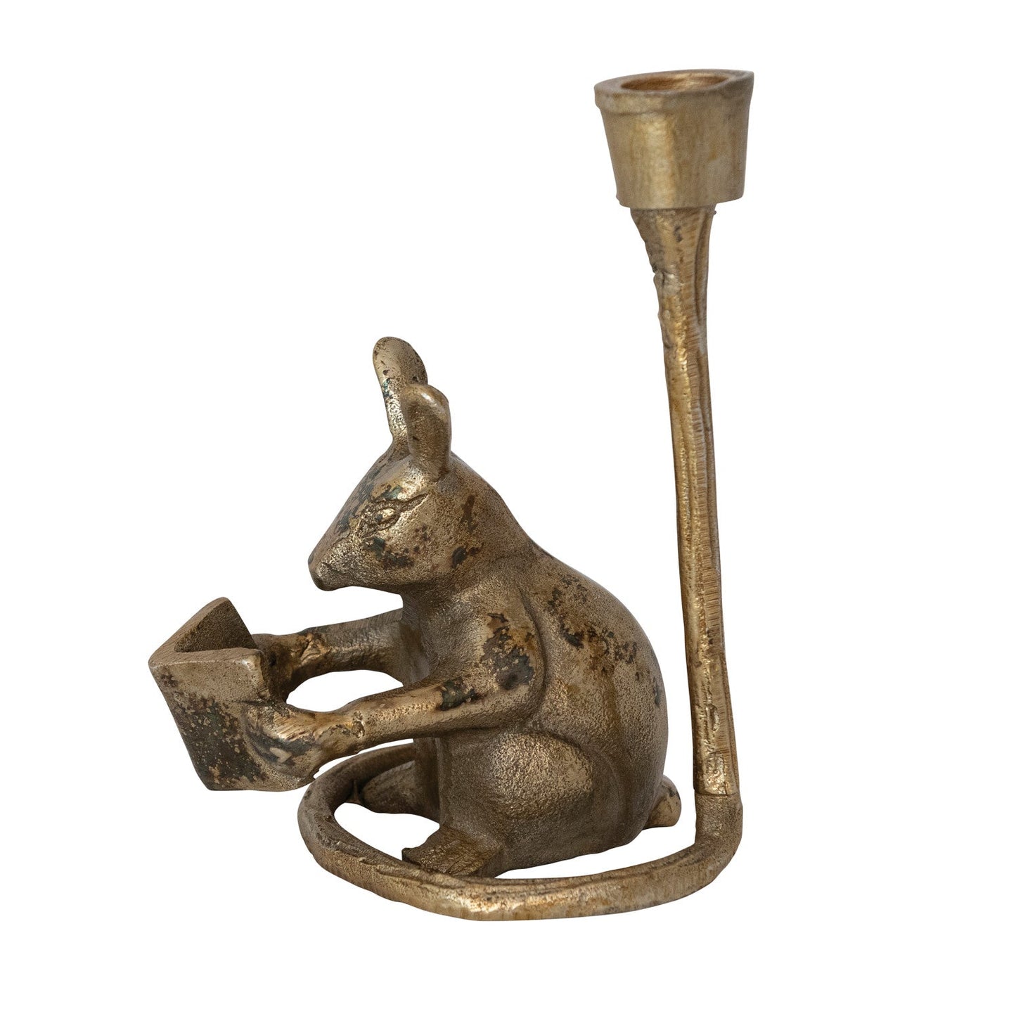Antique Gold Aluminum Mouse Taper Candle Holder