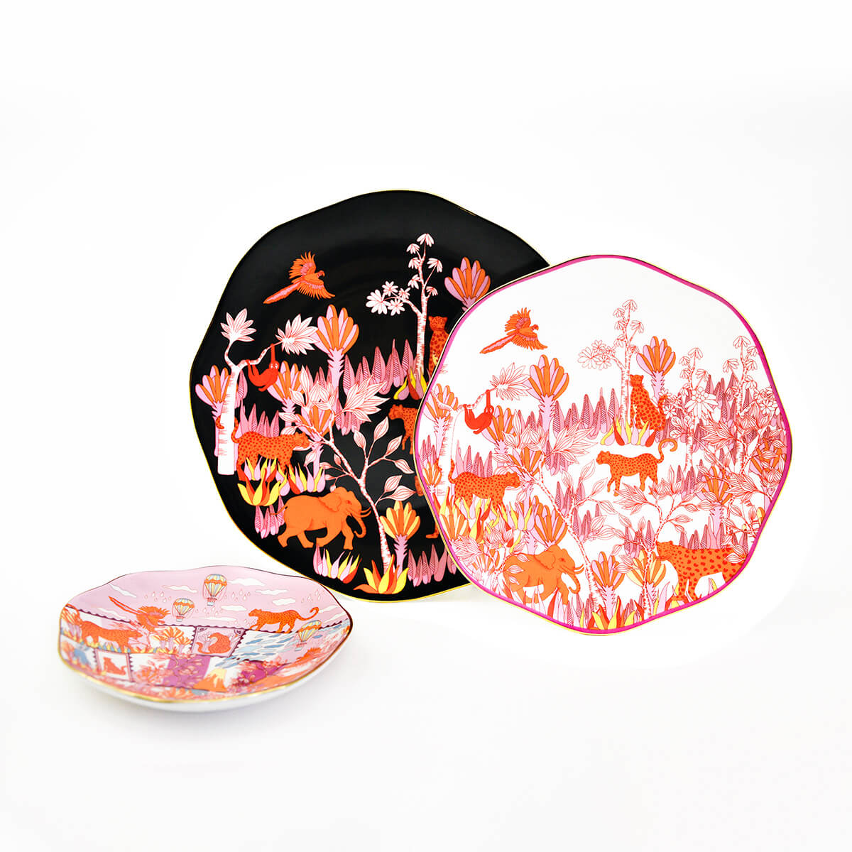 Travel Around World Bone China Plates, Set Of Three